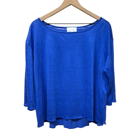 Alexis Tops - ALEXIS‎ Linen Tee Shirt Sz S Oversized Blue 3/4 Sleeve Top Boat Neck Coastal